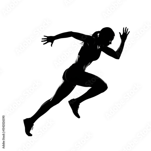 Athletic Woman in Sprint Stance Silhouette

