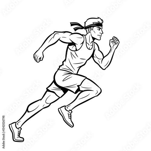 Running Man Cartoon Athlete Line Art

