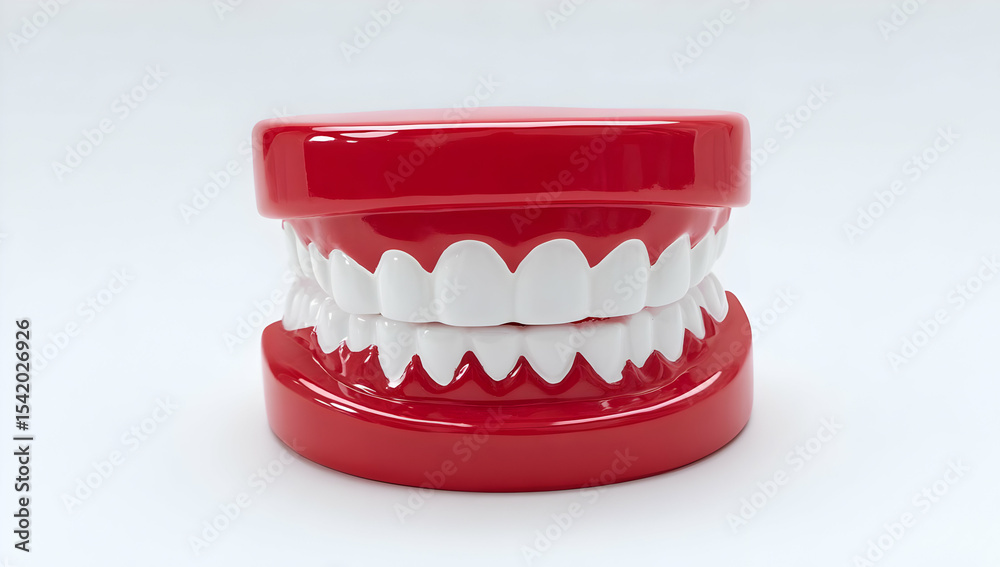 Obraz premium A close-up image of a novelty mouth model, showcasing realistic teeth and gums. Ideal for dental education and humor.