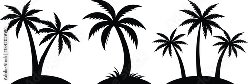 Palm Tree Silhouettes Set. Tropical Island Vacation Icons.