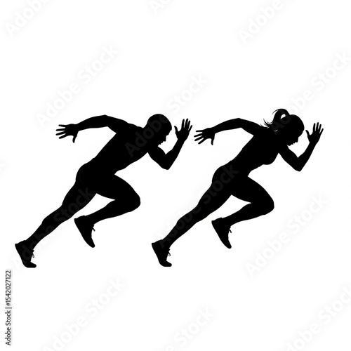 Running Sprint Silhouettes Male Female Athletes

