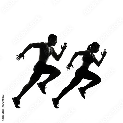 Running Race Silhouettes Sprinting Athletes

