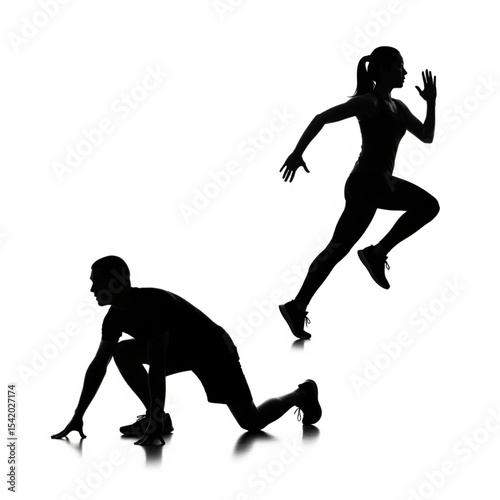 Running Athletes Silhouettes Start Sprint

