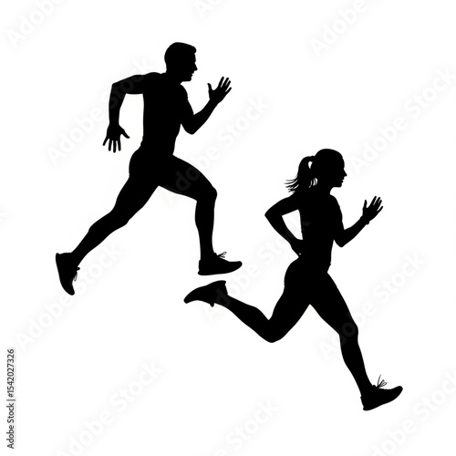 Running Sprinters Silhouettes Male Female

