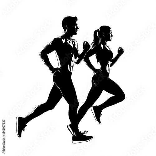 Running Couple Silhouettes Fitness Dynamics

