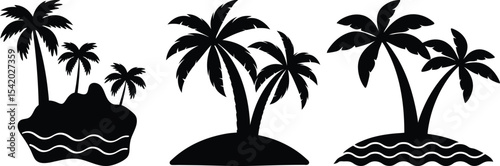 Palm Tree Silhouettes Set. Tropical Island Vacation Icons.