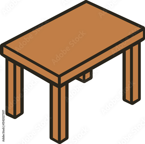 Simple Wooden Desk Illustration. Furniture for Study or Work.