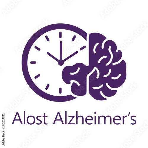 Alzheimer’s Awareness Vector with Brain, Heart, Helping Hands, and Purple Ribbon – Flat Solid Color Medical Design for Memory Loss and Dementia Support