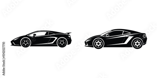 Luxurious Sports Car Profile View Racing Into Distance Silhouette on White Background