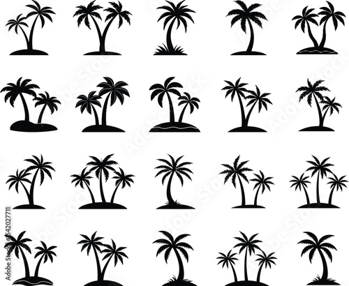 Palm Tree Silhouettes Set. Tropical Island Vacation Icons.