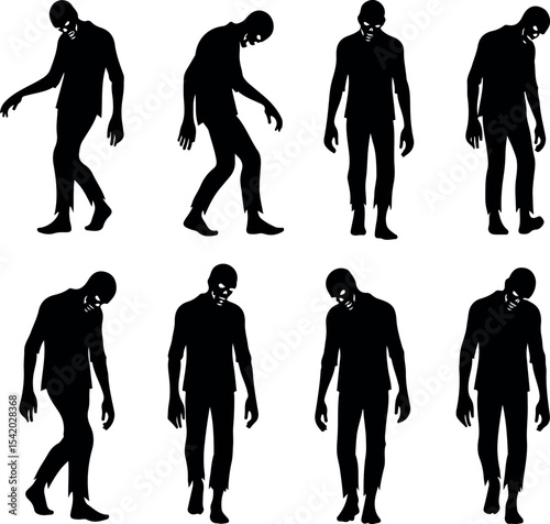 Walking Zombie Silhouettes - Scary Halloween Monster Graphics.