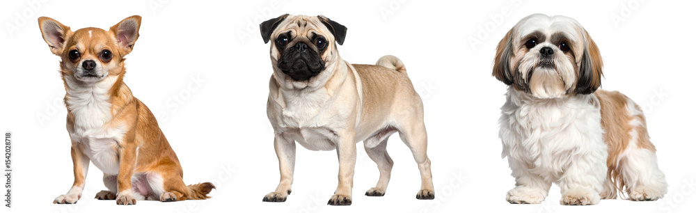 チワワとパグとシーズーの3種類の犬 チワワとパグとシーズーの3種類の犬