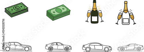 Luxurious Lifestyle Symbols: Money, Champagne, and Cars