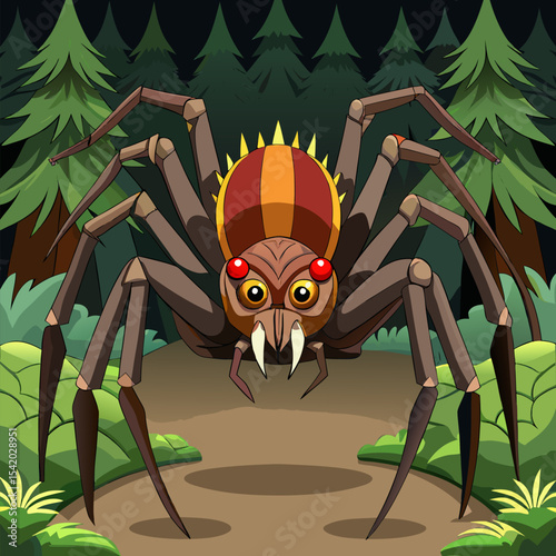 Wolf Spider on the Prowl for Wildlife Illustration, Nature Study, Insect Behavior Art, and Detailed Creature Vector Design