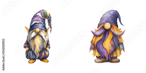 mardi gras gnome watercolor vector illustration