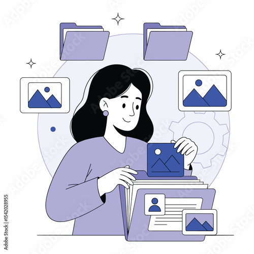 Woman Organizing Digital Files Vector