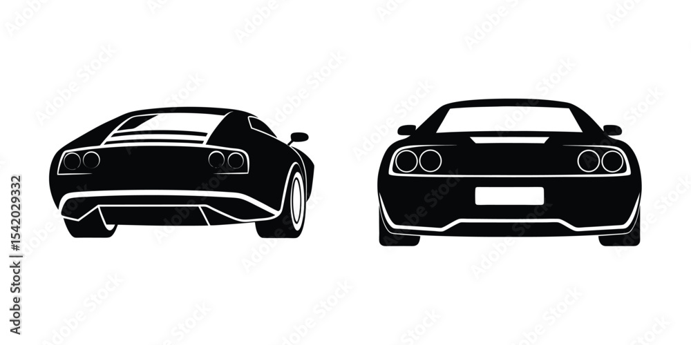 Obraz premium Fast Sports Car Rear View Skimming The Pavement Fl Silhouette on White Background