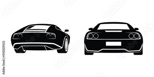 Fast Sports Car Rear View Skimming The Pavement Fl Silhouette on White Background