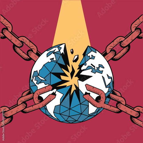 Democracy vector design with transparent ballot box, raised hands crowd, megaphone speech bubbles, and stylized flag symbolizing national pride and democratic values in solid color style.