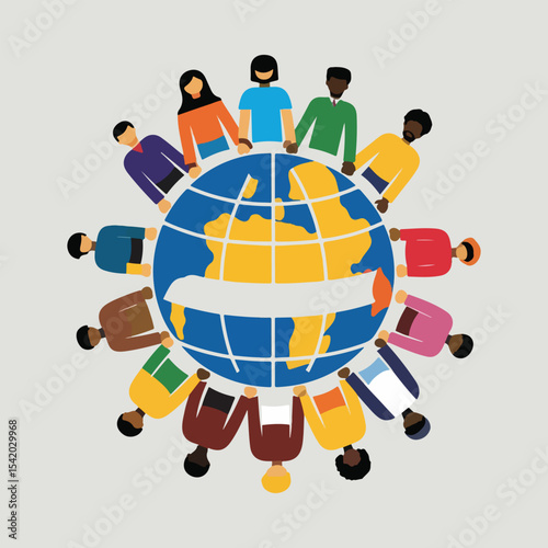 Democracy vector design with transparent ballot box, raised hands crowd, megaphone speech bubbles, and stylized flag symbolizing national pride and democratic values in solid color style.