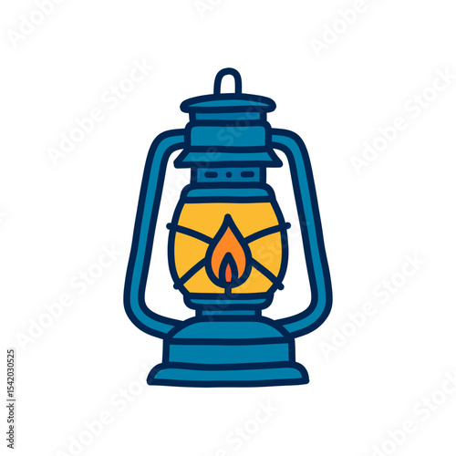Cartoon illustration of a vintage oil lantern with a bright flame