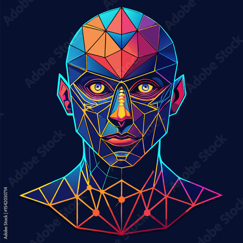 An Abstract Human Face Made from Fragmented Glowing Shapes for Digital Art, Futuristic Visuals, Cyber Aesthetic Concepts, and Modern Creative Design Projects