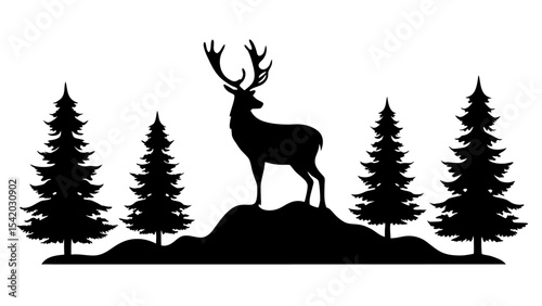 Majestic Wilderness Silhouette Stag at Dusk in Pine Forest