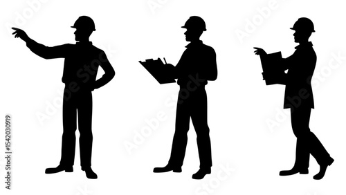 Set of engineer silhouette vector on white background