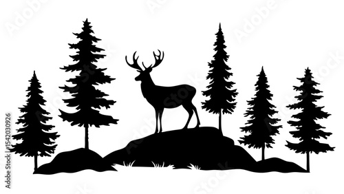 Majestic Wilderness Silhouette Stag at Dusk in Pine Forest