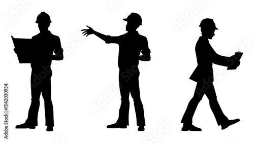 Set of engineer silhouette vector on white background