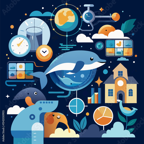 Animal Sleep Patterns for Wildlife Research, Behavioral Study, Biological Cycles, Night Activity Analysis, and Educational Science Illustrations