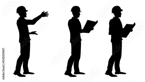 Set of engineer silhouette vector on white background
