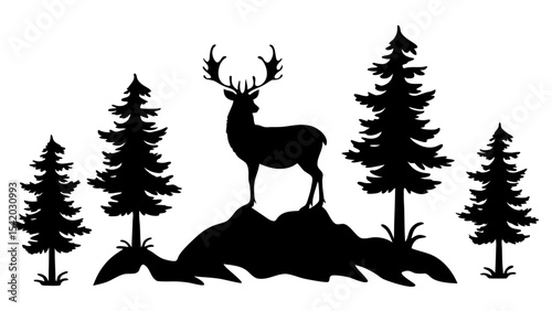 Majestic Wilderness Silhouette Stag at Dusk in Pine Forest