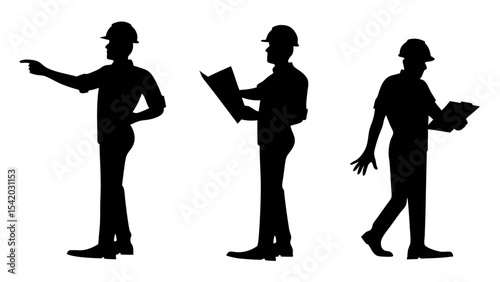 Set of engineer silhouette vector on white background