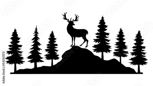 Majestic Wilderness Silhouette Stag at Dusk in Pine Forest
