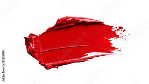 Smeared red lipstick swatch isolated on white background
