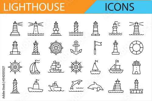 Sailboat, Lighthouse, and Nautical Symbols for Coastal and Travel Design