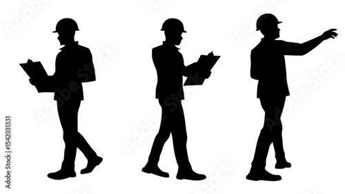 Set of engineer silhouette vector on white background