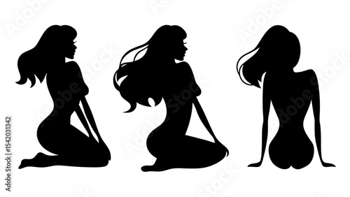 Vector set stylized beautiful women silhouettes