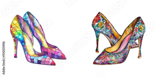 mardi gras heels watercolor vector illustration