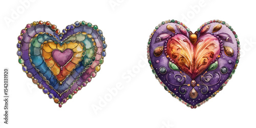 mardi gras heart shaped decoration watercolor vector illustration