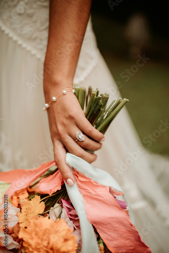 closeup of bride holding bouquet 