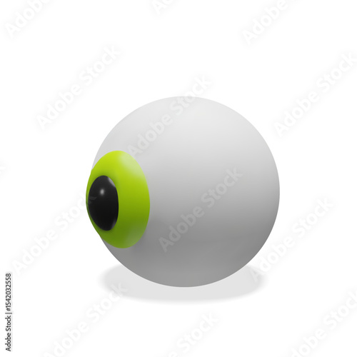 3D illustration of a eyeball with visible red blood vessels. Stylized anatomy element for educational, healthcare, and ophthalmology-related visual content.