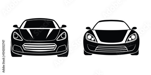 Simple Flat Silhouette of a Streamlined Sports Car Skimming Pavement in Front View on White Background