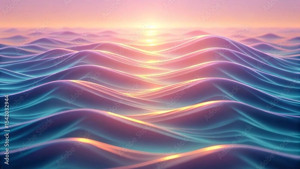 Obraz premium Glowing pixel waves with layered texture Vibrant ocean waves reflect a colorful sunset in a serene atmosphere.
