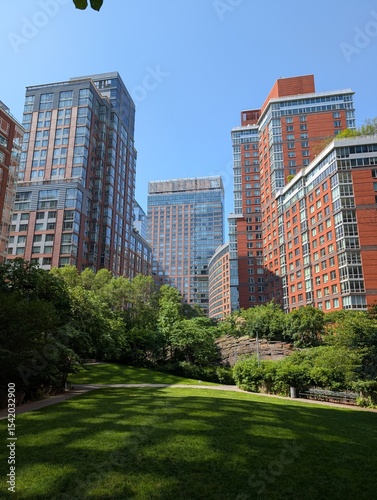 Photography Overview of Teardrop Park in Battery Park City in late Spring, New York - June 2