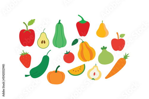 Fresh Fruits and Vegetables Vector Bundle Modern Abstract Organic Food Illustrations