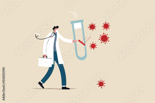 Fight and protect COVID-19 Coronavirus outbreak concept, Doctor wearing sanitary mask with stethoscope holding protective shield and vaccine box to protect from COVID-19 coronavirus pathogens.