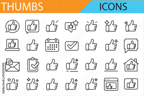 Outline Icons of Thumbs Up, Rating, and Feedback for Websites