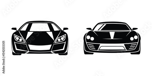 Low Profile Sports Car Front View Cutting Through Silhouette on White Background